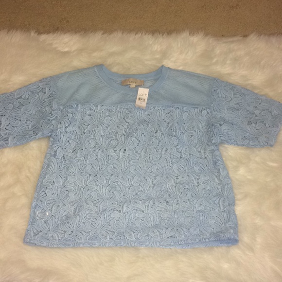 Ann Taylor Loft blue crochet & mesh top NWT - Picture 7 of 12